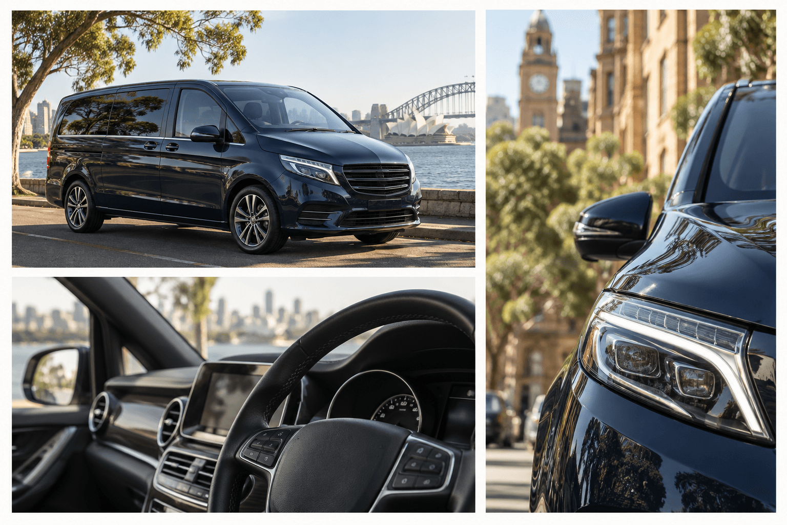 Private transfer vehicle in Sydney, with exterior and interior details